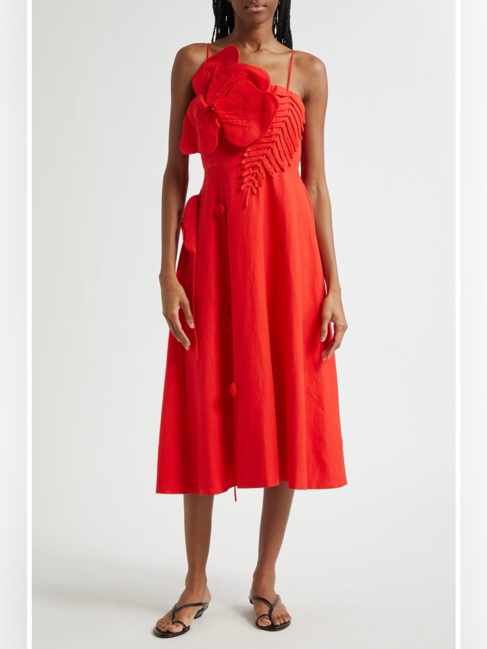 FARM Rio Red Floral Appliqué Midi Dress